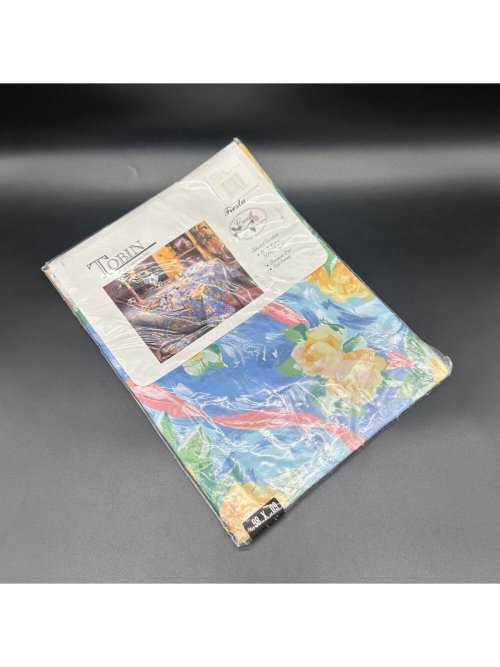 Vintage Floral Tablecloth Blue Pink Yellow Flowers Tobin Fiesta Croscill USA